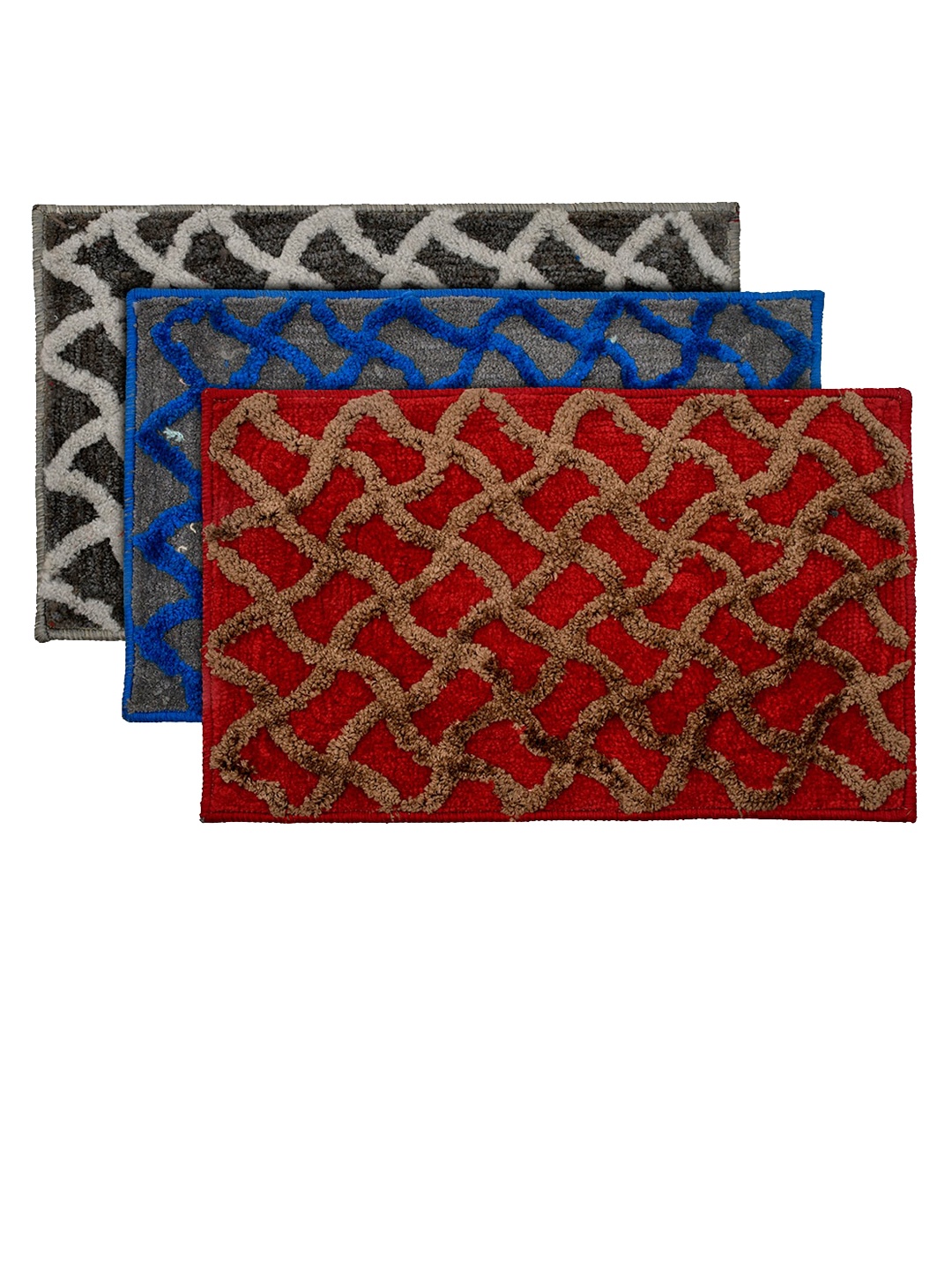

Kuber Industries Set of 3 Patterned Velvet Anti-Skid Doormats, Blue