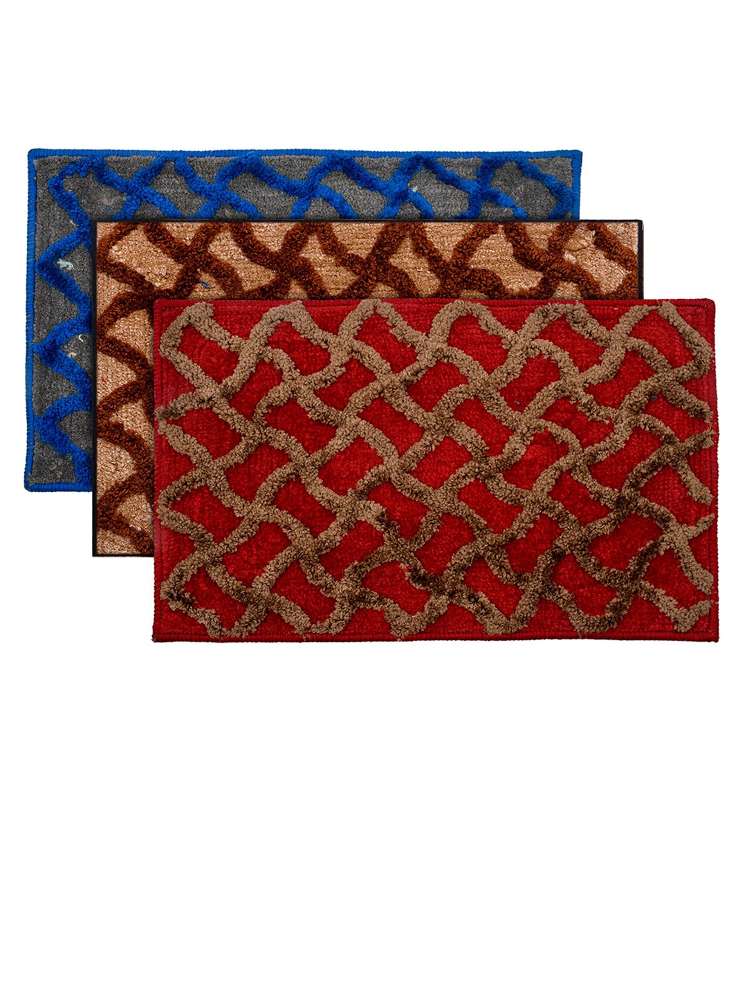 

Kuber Industries Set Of 3 Velvet Anti-Slip Doormats, Blue