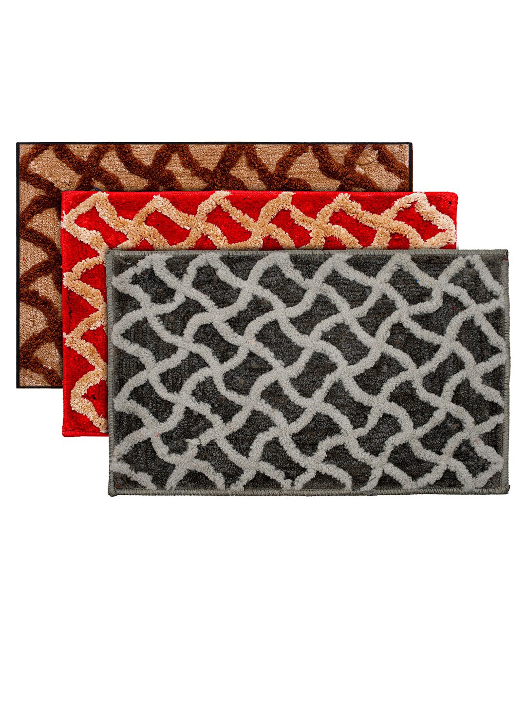 

Kuber Industries Pack of 3 Velvet Anti-Skid Doormats, Brown