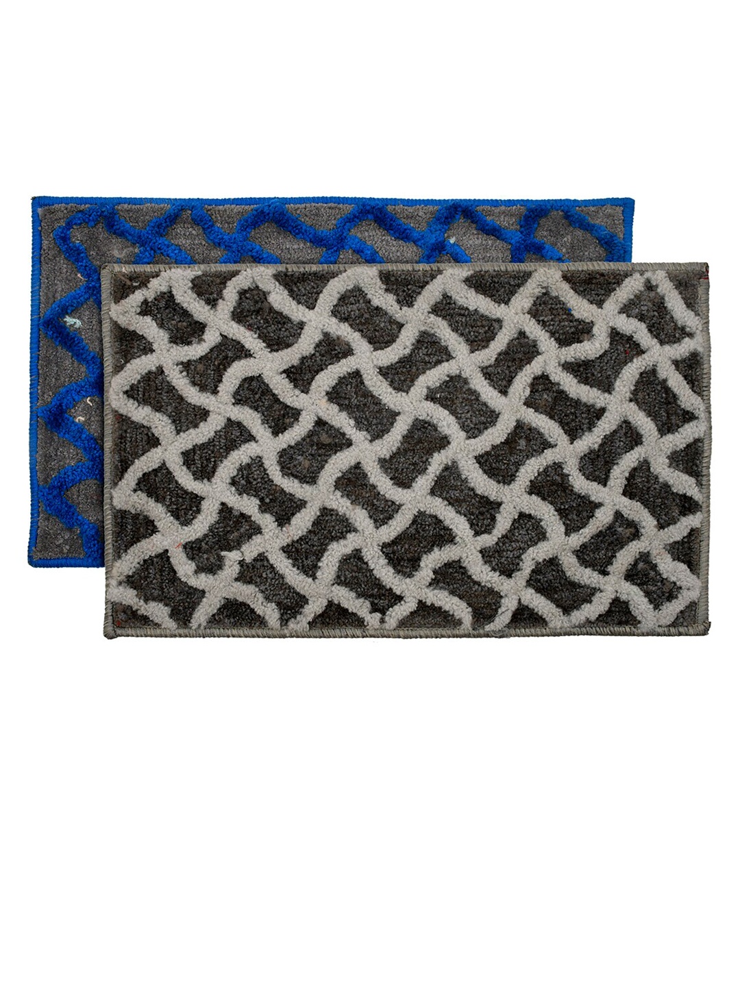 

Kuber Industries Set Of 2 Grey & Blue Textured Velvet Anti-Skid Doormats