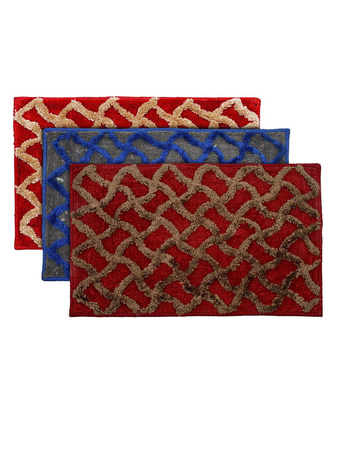 

Kuber Industries Set Of 3 Textured Velvet Anti-Skid Doormats, Maroon