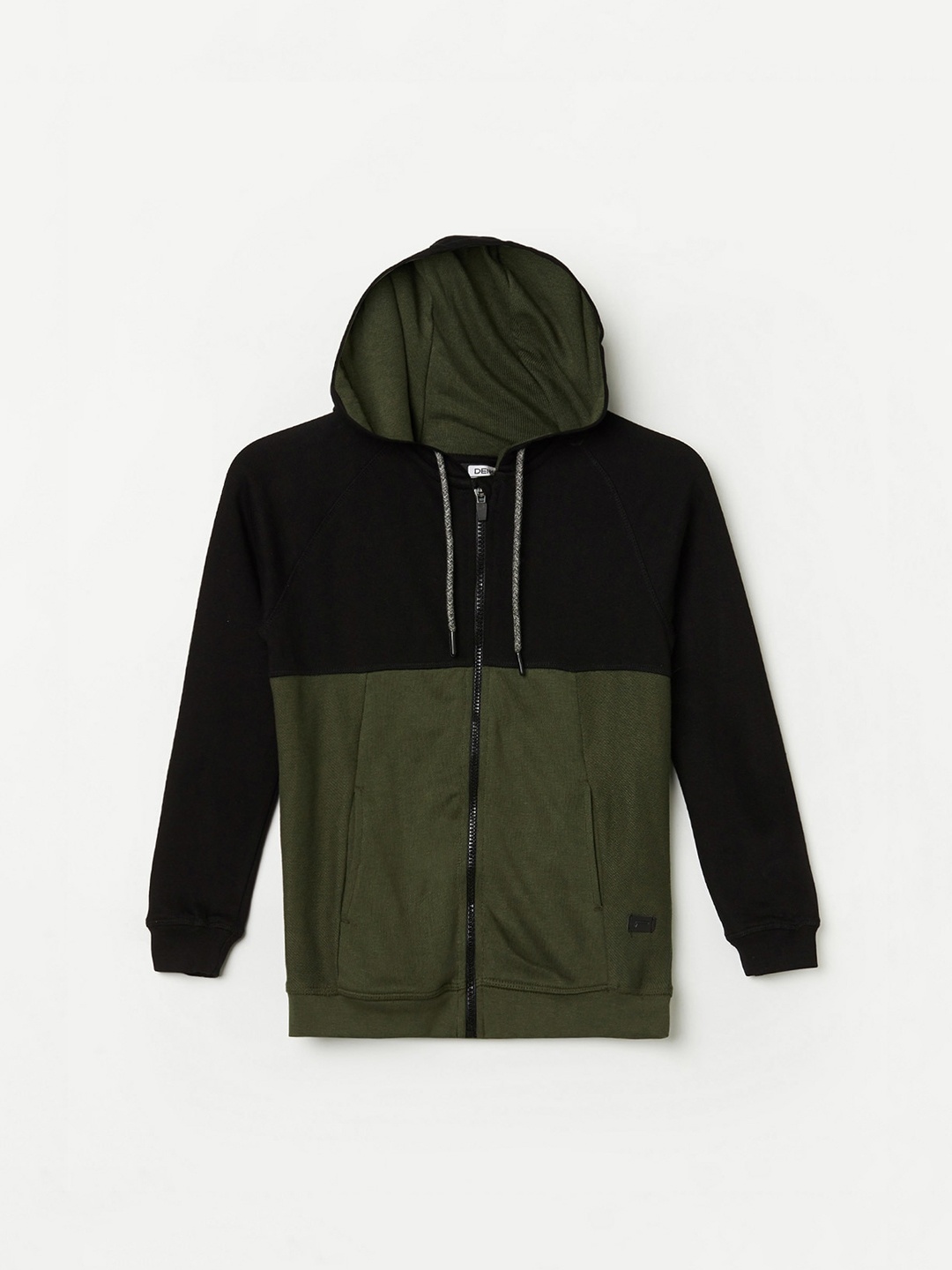 

Denimize by Fame Forever Boys Olive Green & Black Colourblocked Hooded Sweatshirt