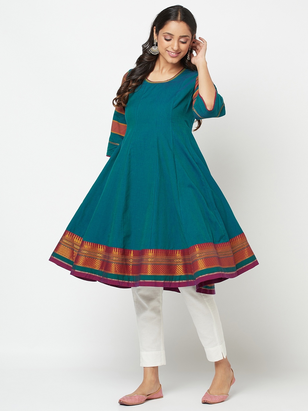 

Fabindia Women Green Anarkali Kurta