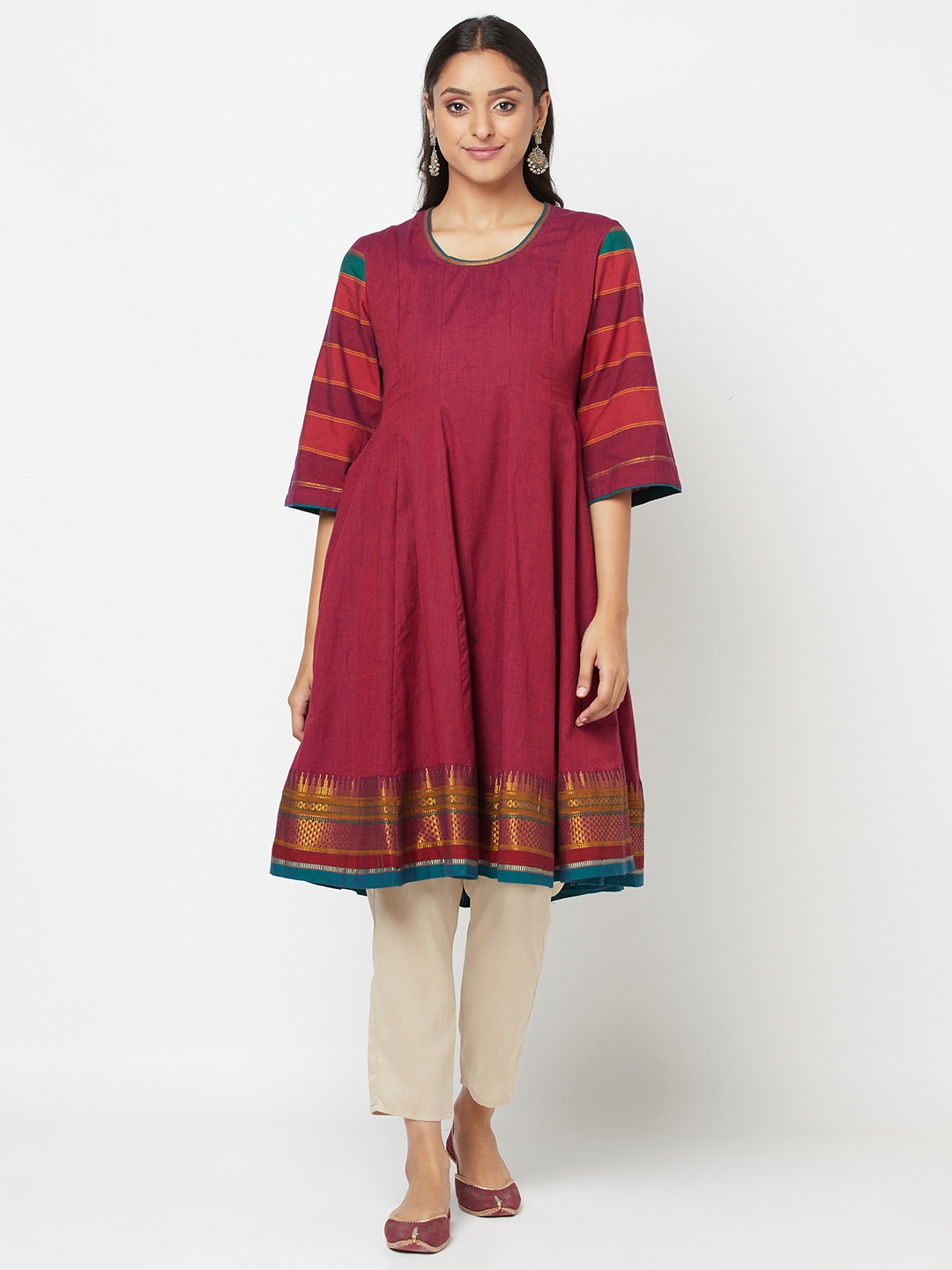 

Fabindia Women Burgundy Anarkali Kurta