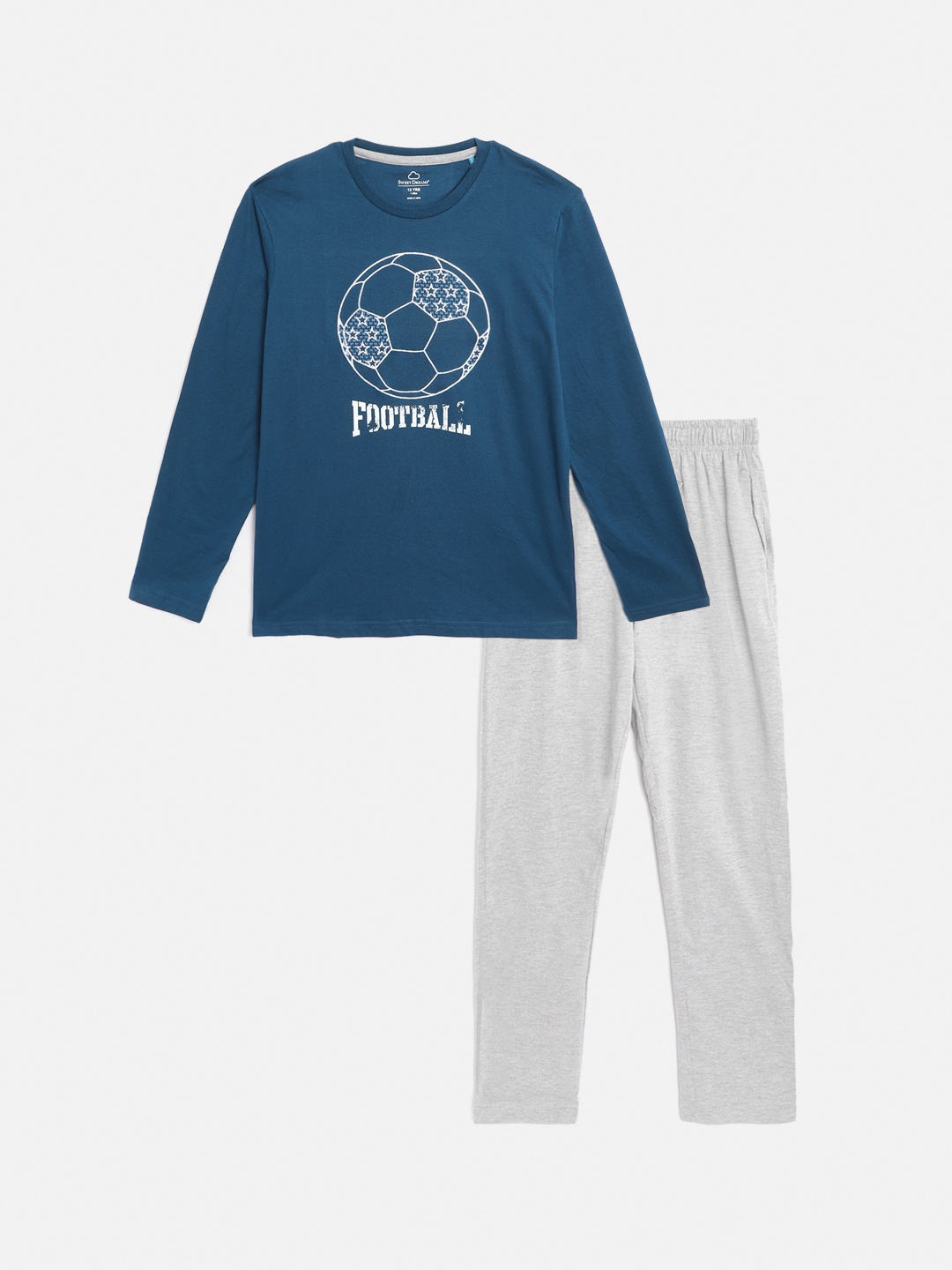 

Sweet Dreams Boys Navy Blue & Grey Melange Typography Print Night suit
