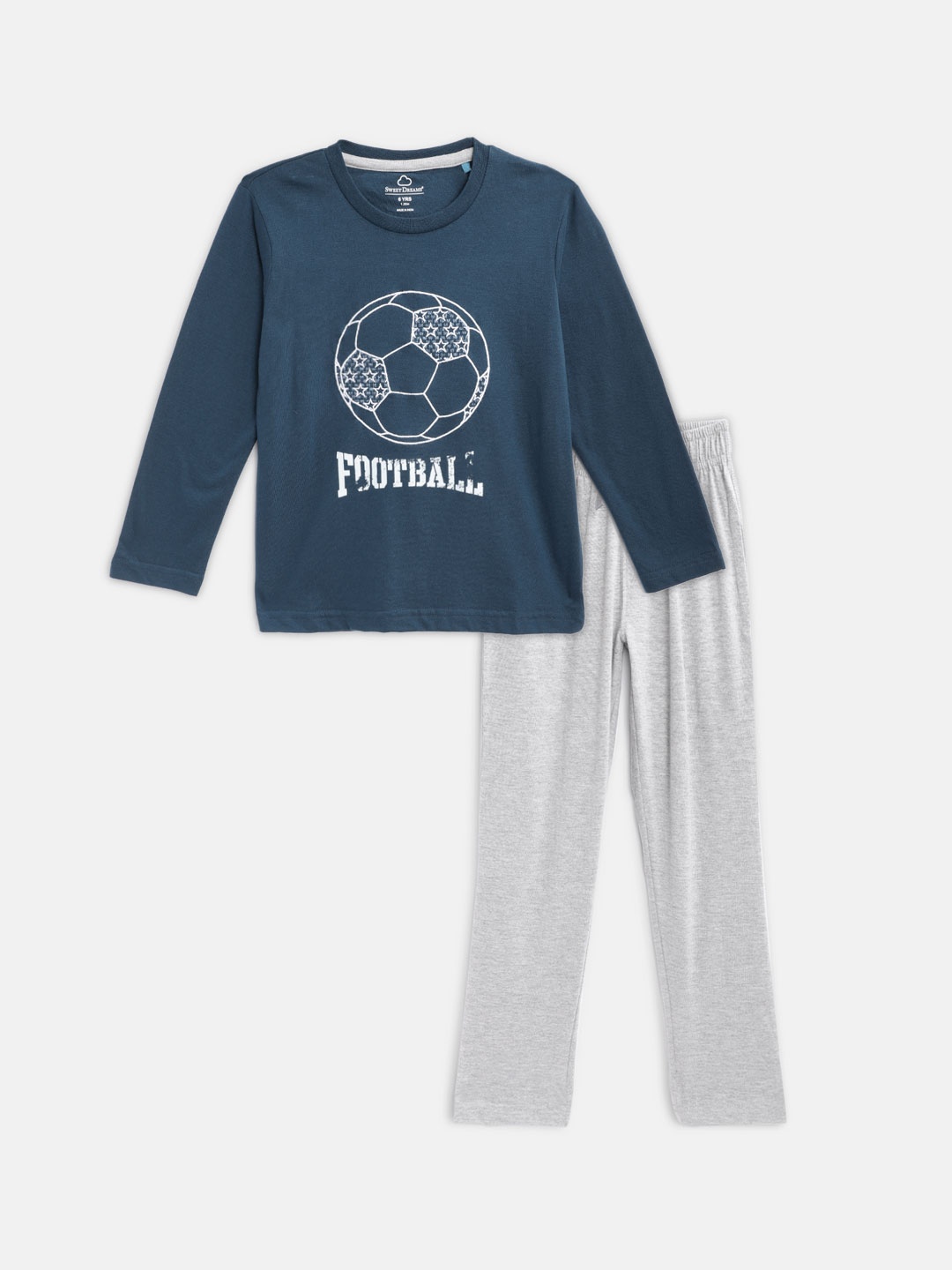 

Sweet Dreams Boys Navy Blue & Grey Melange Printed Night suit