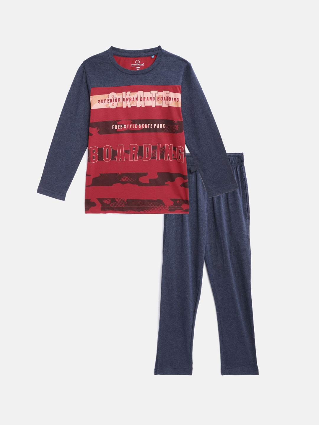 

Sweet Dreams Boys Red & Navy Blue Printed Night suit