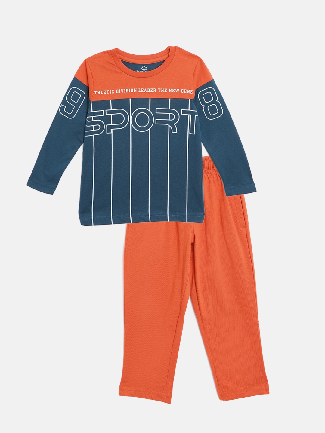 

Sweet Dreams Boys Navy Blue & Rust Orange Printed Pyjama Set