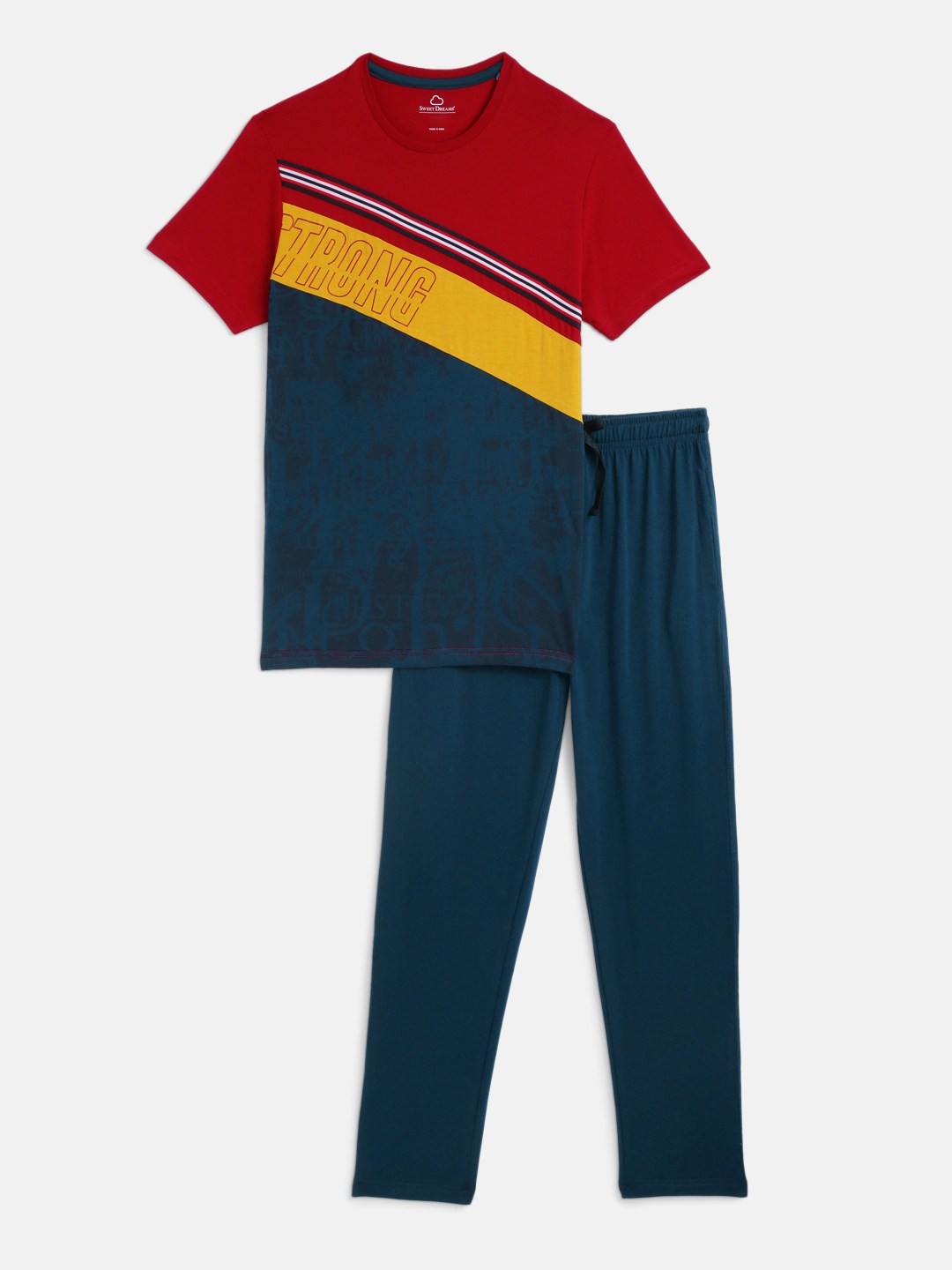 

Sweet Dreams Boys Red & Navy Blue Printed Night suit