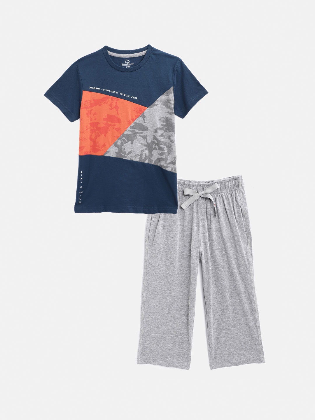 

Sweet Dreams Boys Navy Blue & Grey Printed Night suit