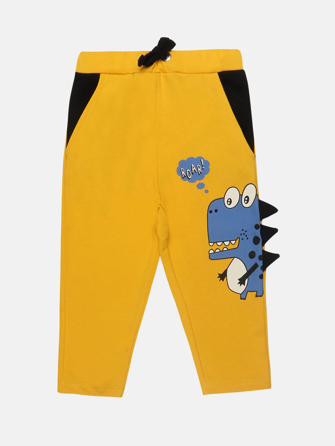 

Lazy Shark Boys Mustard-Yellow & Black Graphic Printed Joggers