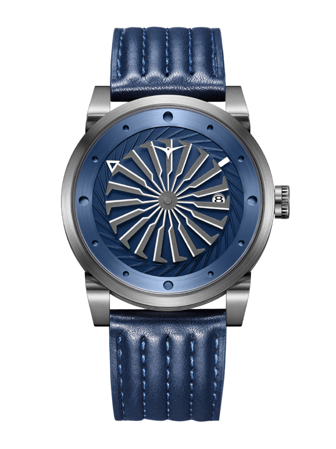 

ZINVO Men Blue Brass Dial & Blue Leather Bracelet Style Straps Analogue Automatic Motion Powered Watch