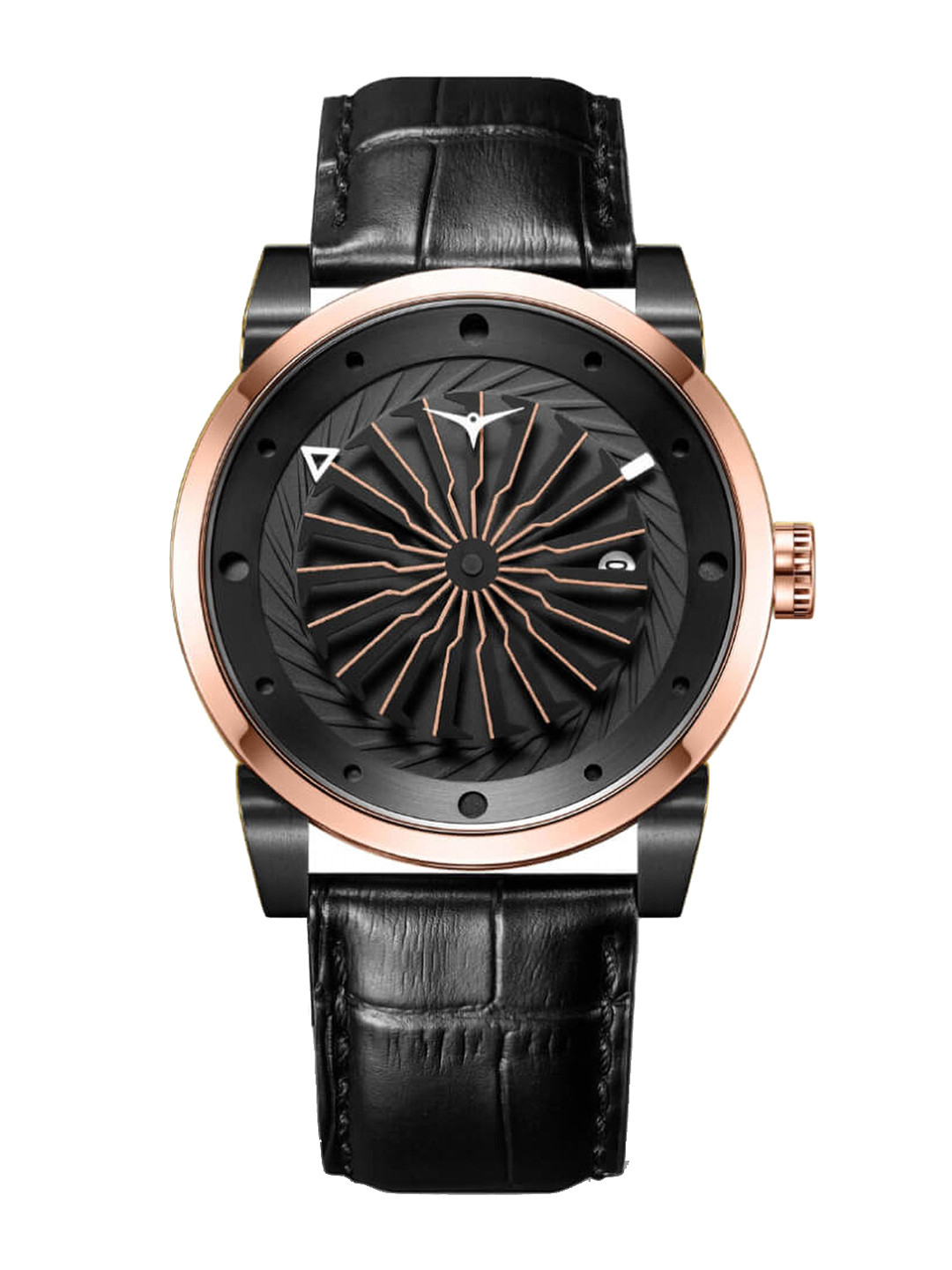 

ZINVO Men Black Brass Dial & Black Leather Analogue Automatic Motion Powered Watch 263