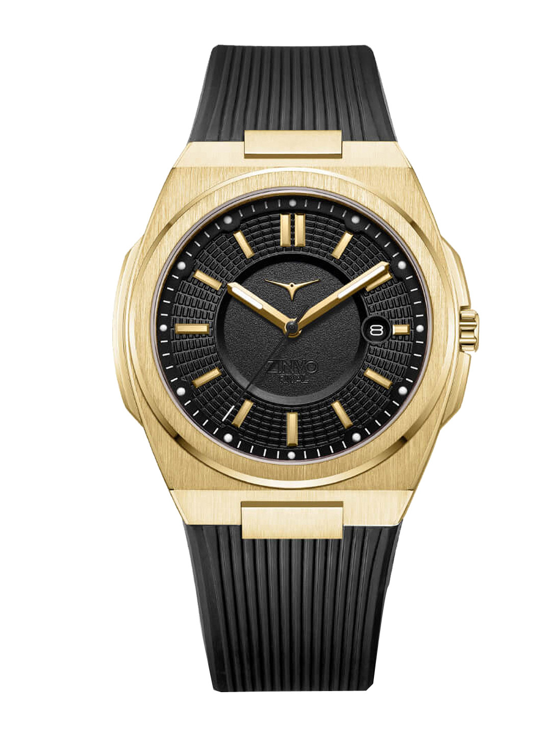 

ZINVO Men Black Brass Embellished Dial & Gold Toned Stainless Steel Straps Analogue Watch