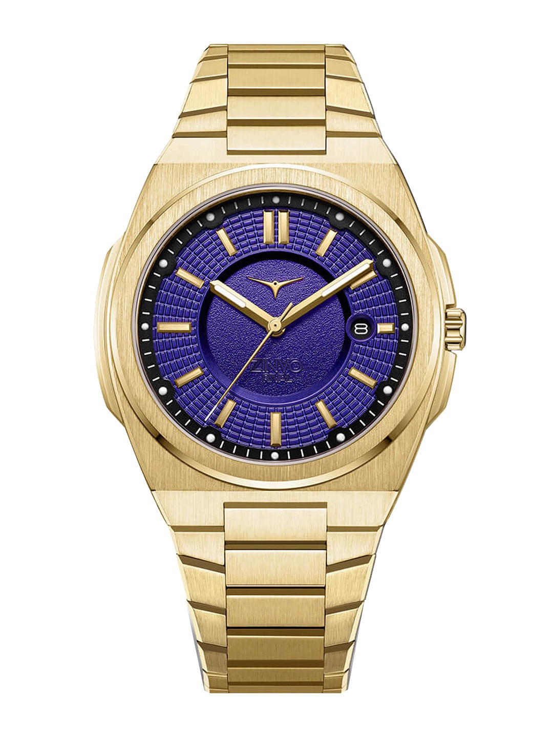 

ZINVO Men Purple Brass Dial & Gold Toned Stainless Steel Bracelet Style Straps Analogue Watch