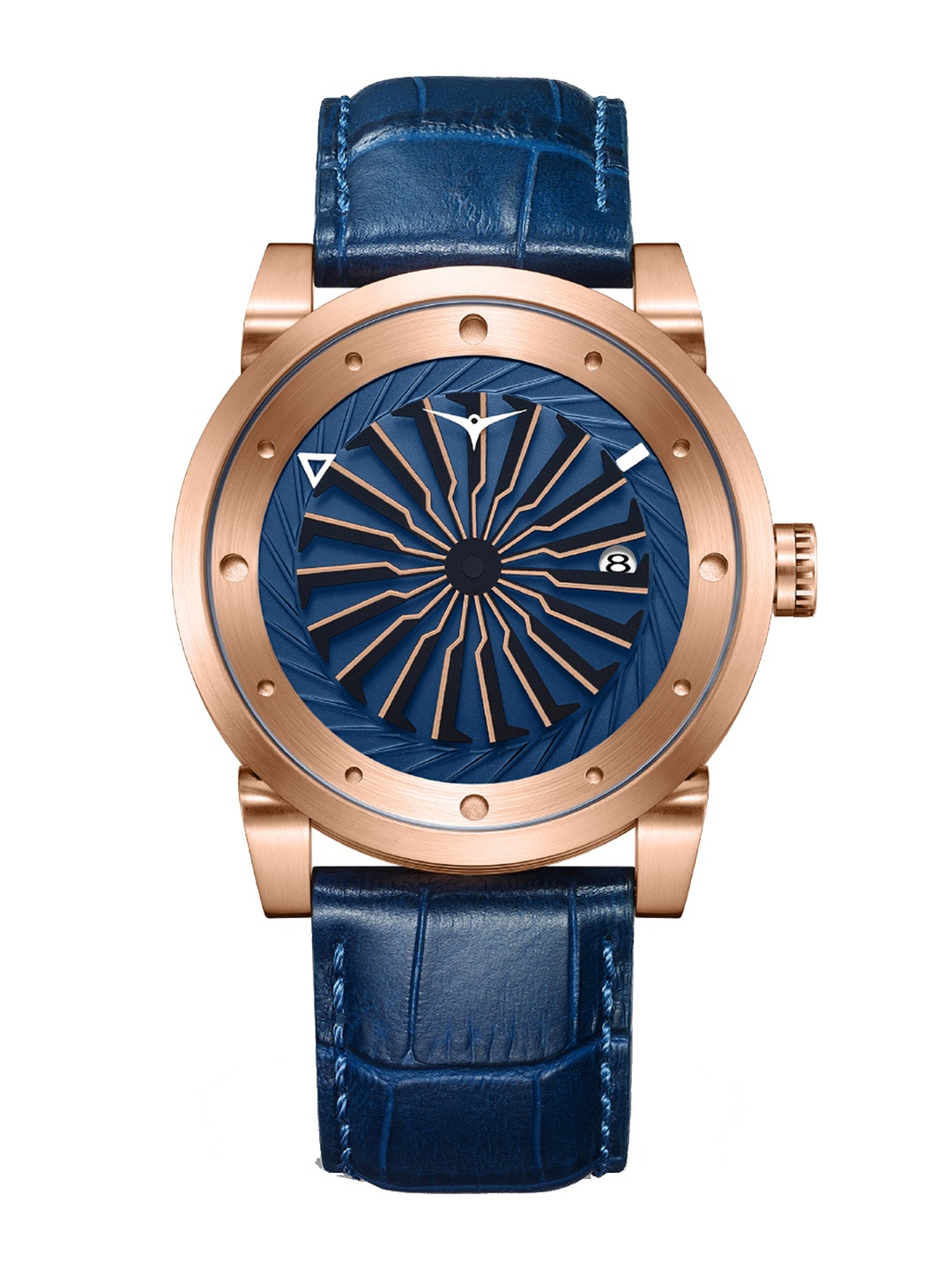 

ZINVO Men Brass Dial & Blue Leather Analogue Automatic Motion Powered Watch