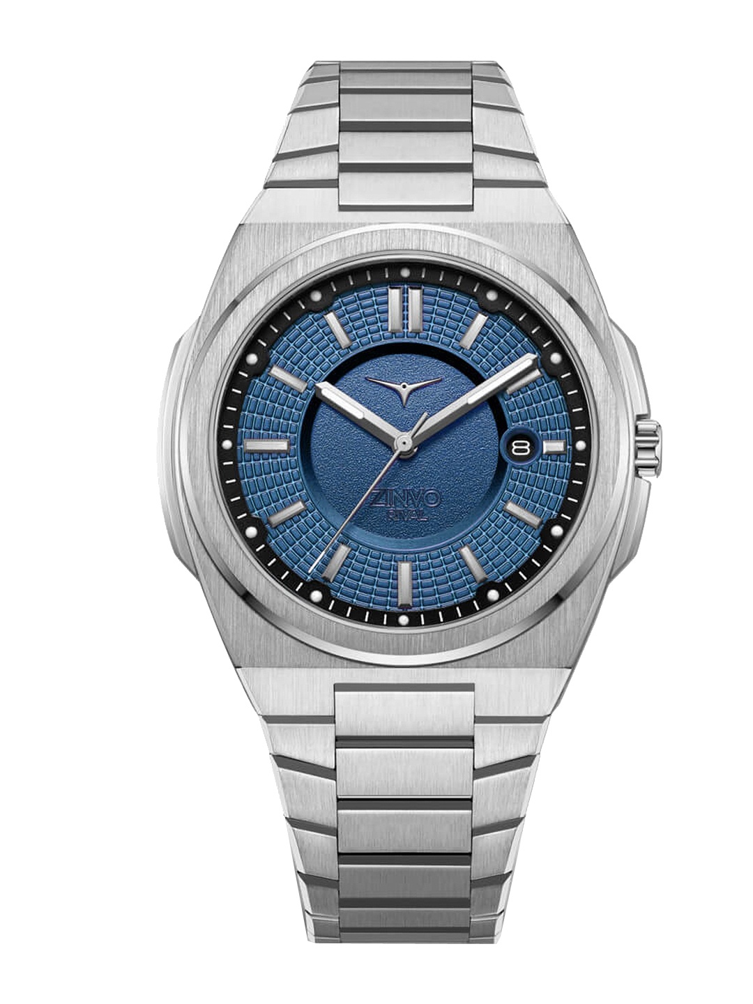 

ZINVO Men Blue Brass Dial & Silver Toned Stainless Steel Bracelet Style Straps Analogue Watch 100-02