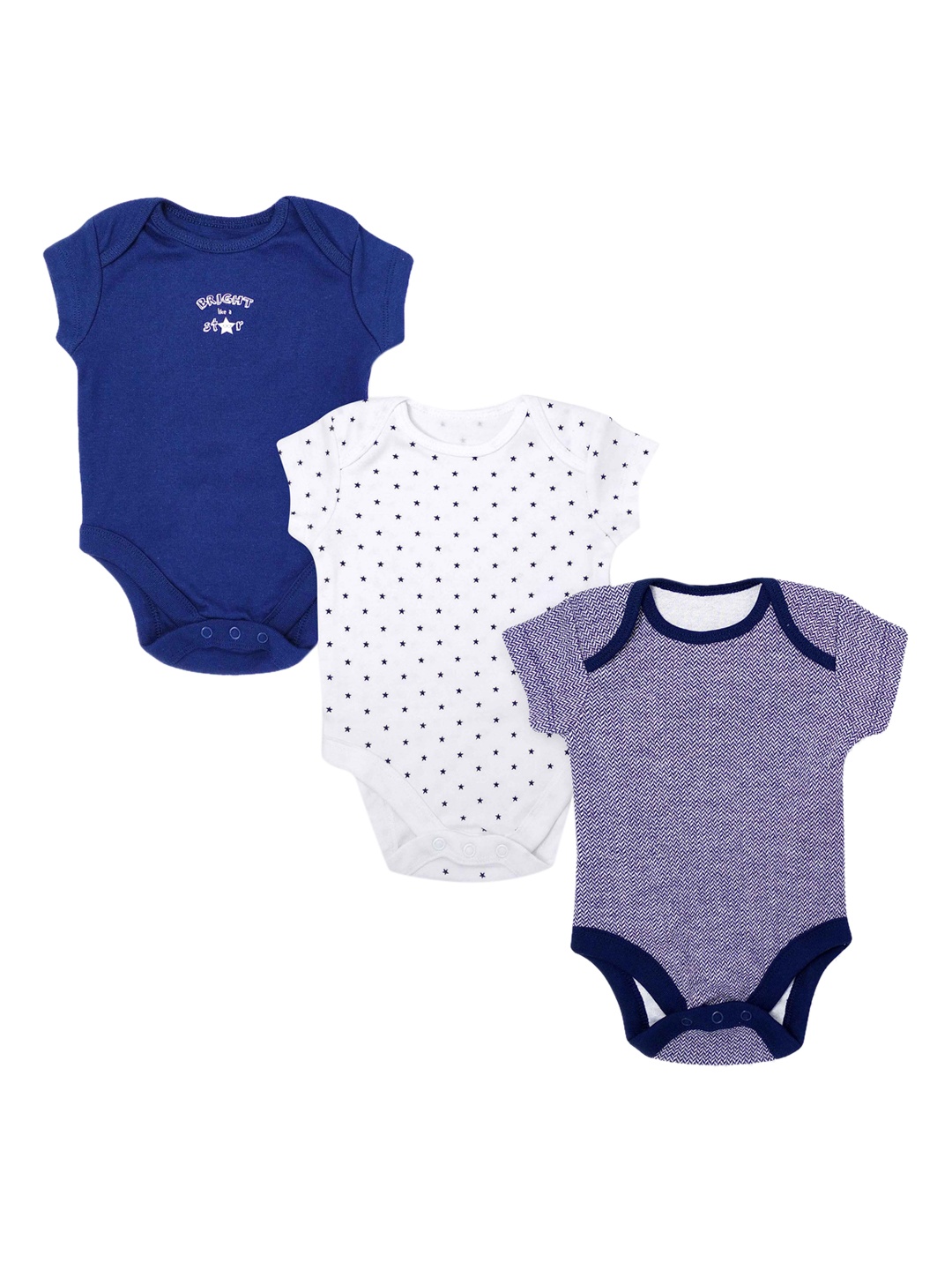 

The Boo Boo Club Infants Pack Of 3 Cotton Bodysuits, Navy blue