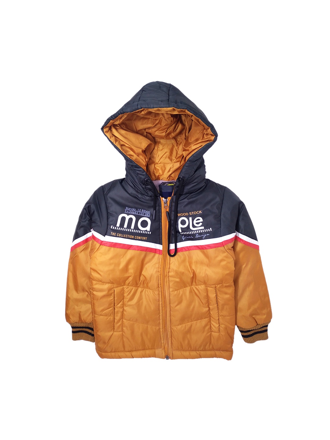 

The Boo Club Boys Orange & Navy Blue Colourblocked Padded Jacket