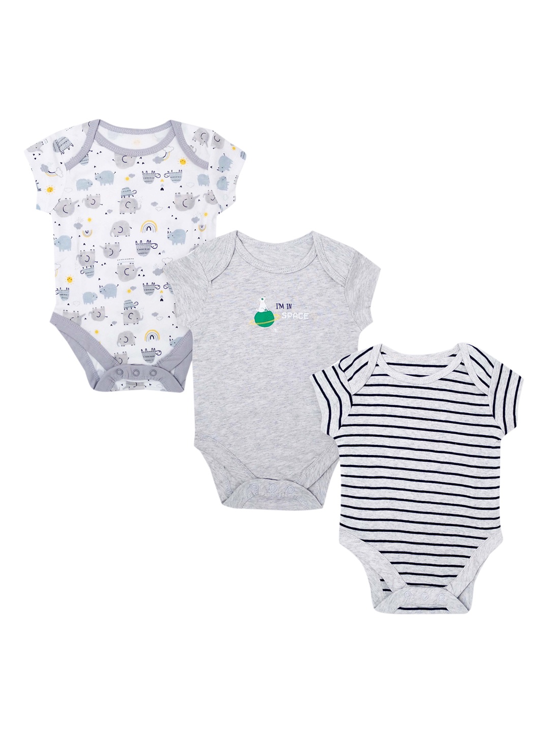 

The Boo Boo Club Pack of 3 Grey Cotton Half Sleeve Bodysuits