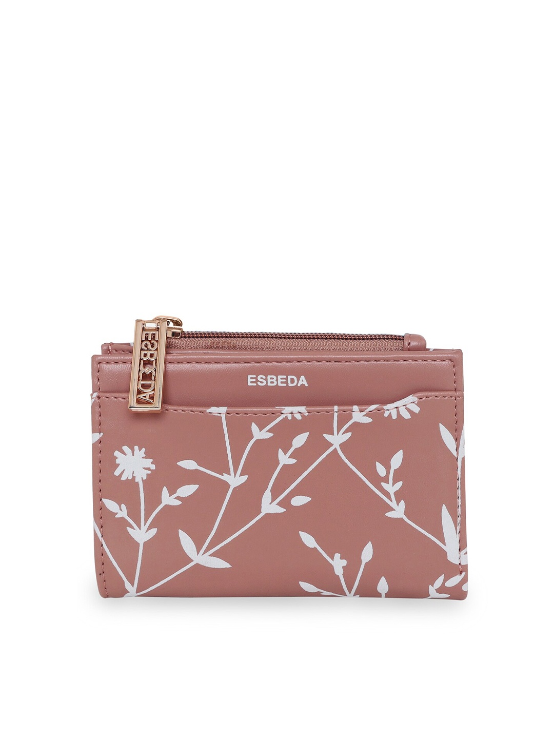 

ESBEDA Women Pink & White Floral Printed Zip Detail Two Fold Wallet