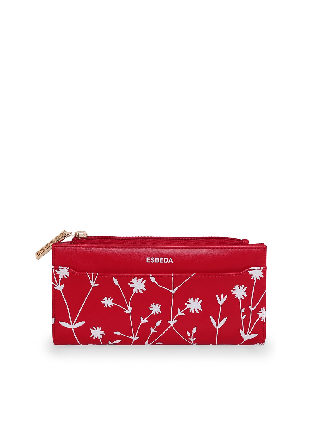 

ESBEDA Women Red & White Floral Printed Zip Detail Two Fold Wallet