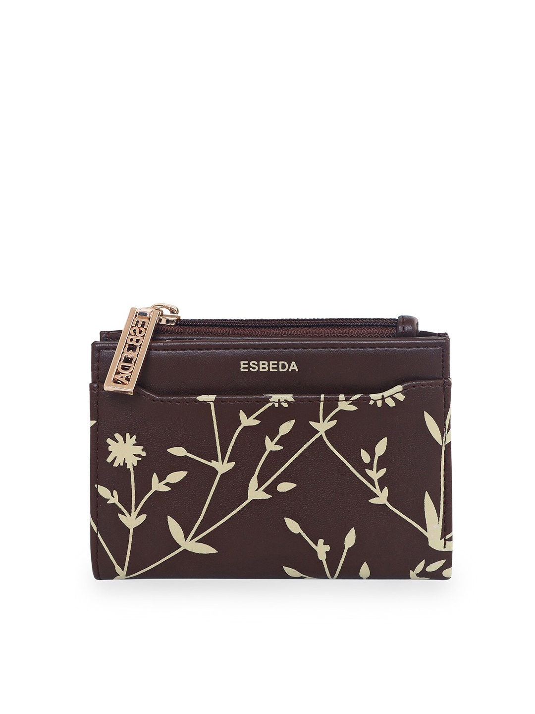 

ESBEDA Women Brown & Beige Floral Printed Zip Detail Two Fold Wallet