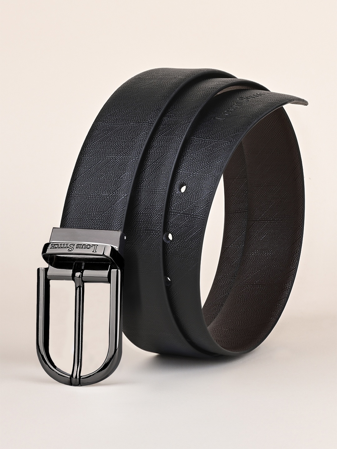 

LOUIS STITCH Men Black Textured Leather Formal Belt