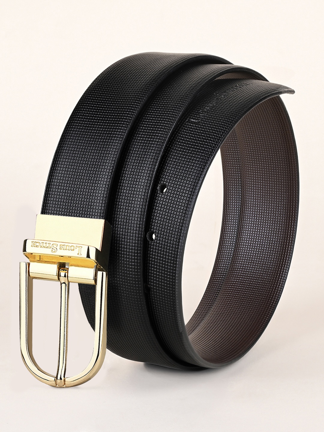 

LOUIS STITCH Men Black Textured Leather Formal Belt