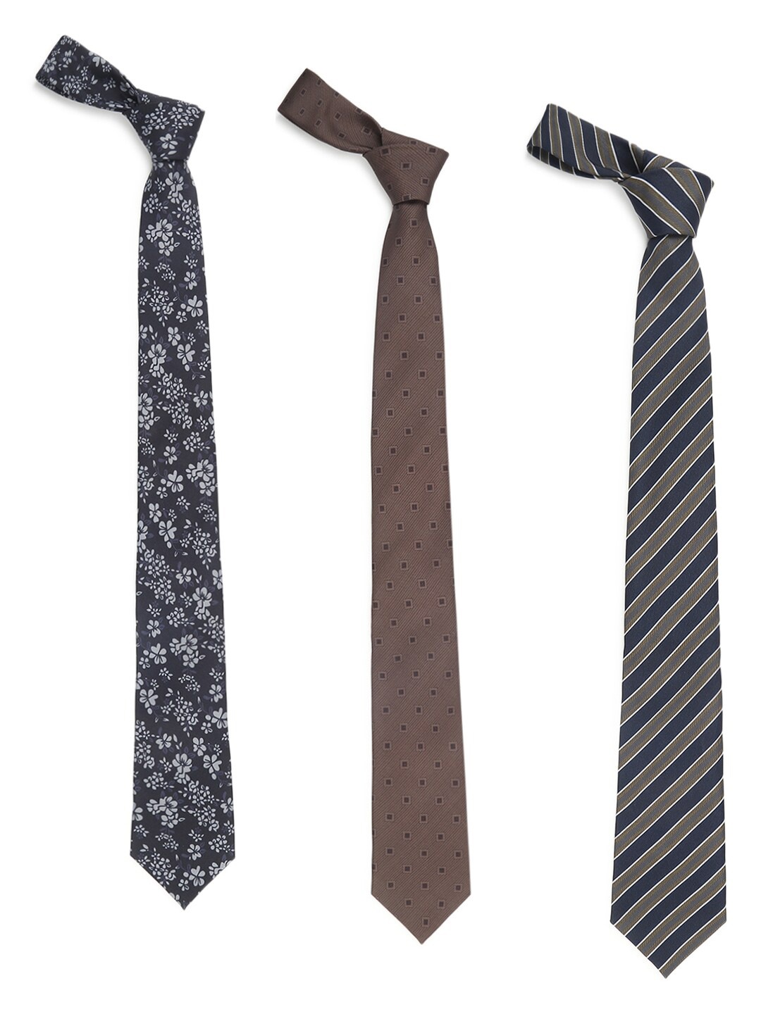 

Tossido Men Set of 3 Brown & Navy Blue Printed Broad Tie