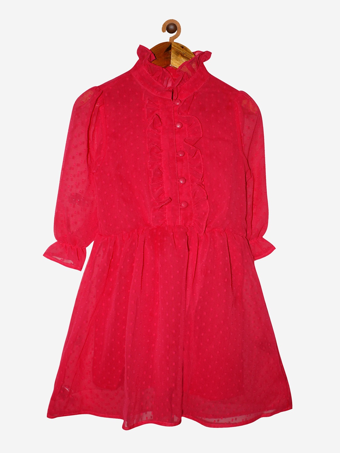 

KiddoPanti Pink Front Yoke Frill Detailed Placket Dress