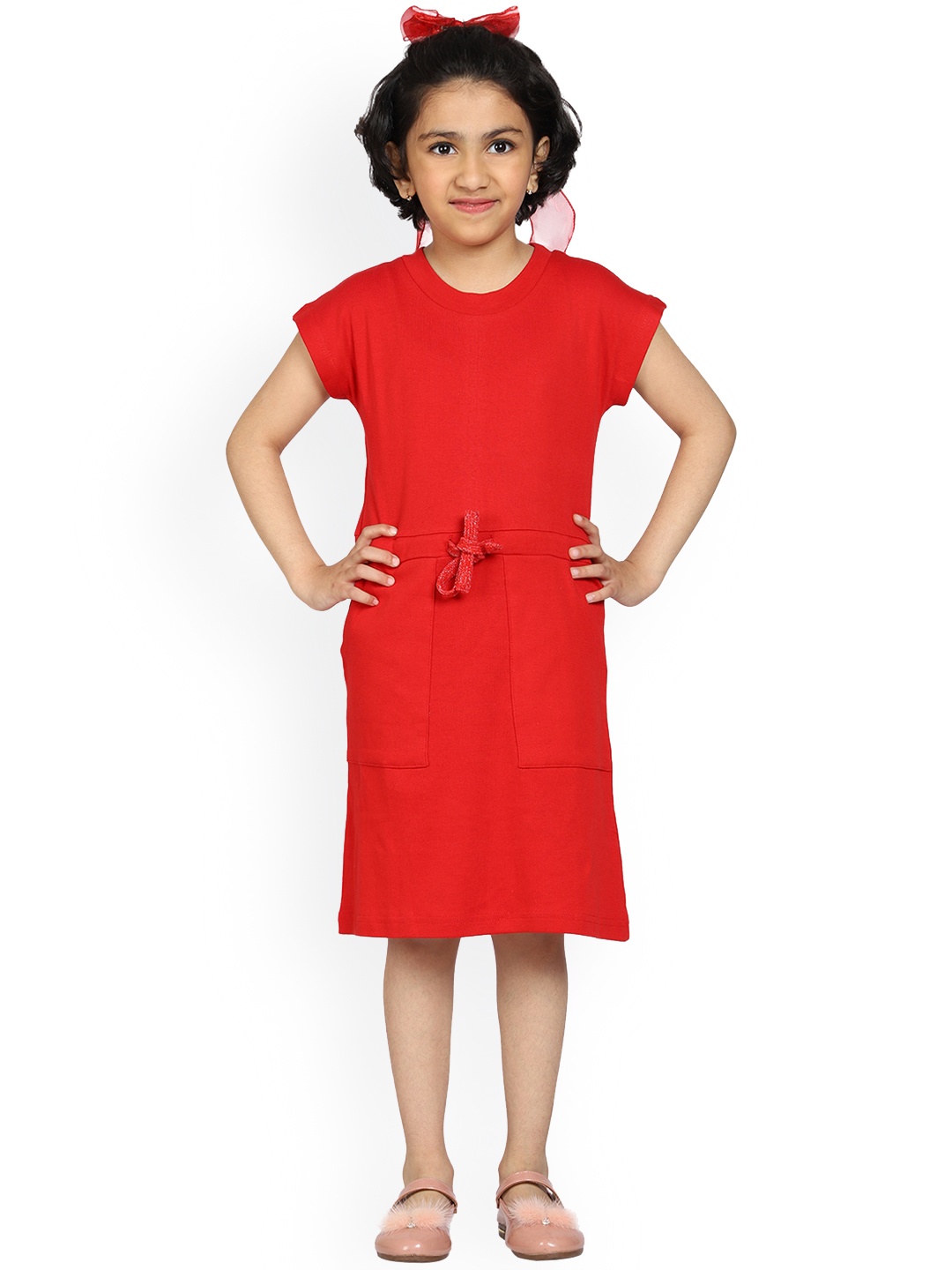

KiddoPanti Red Solid A-Line Waist Tie-Up Dress