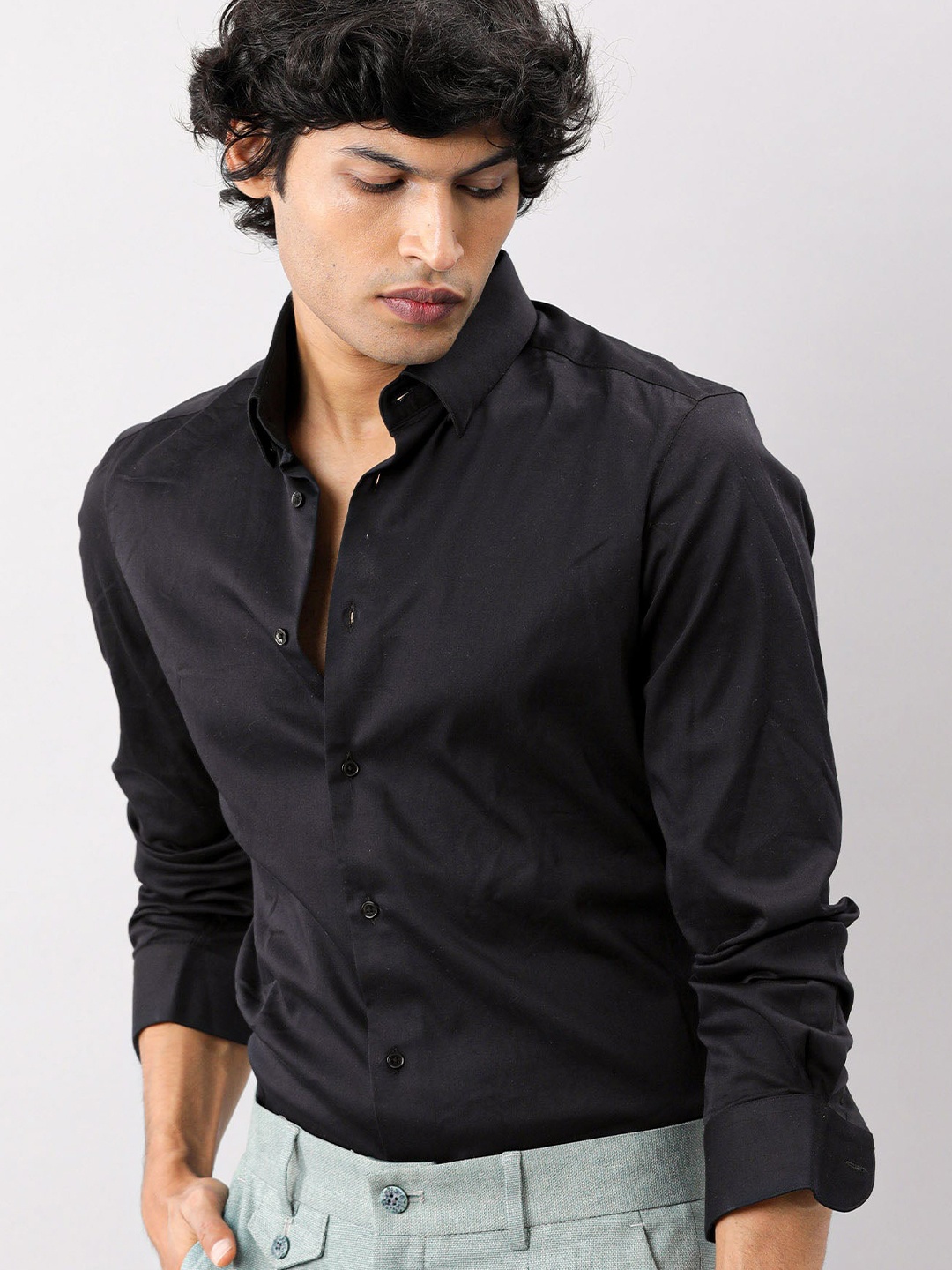 

RARE RABBIT Men Satin Slim Fit Shirt, Black