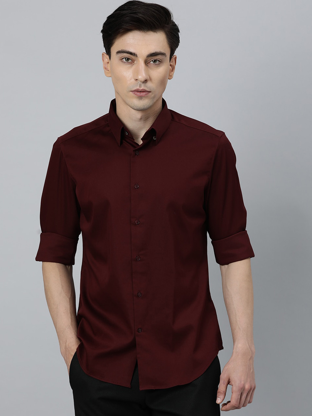 

RARE RABBIT Men Satin Slim Fit Solid Shirt, Maroon