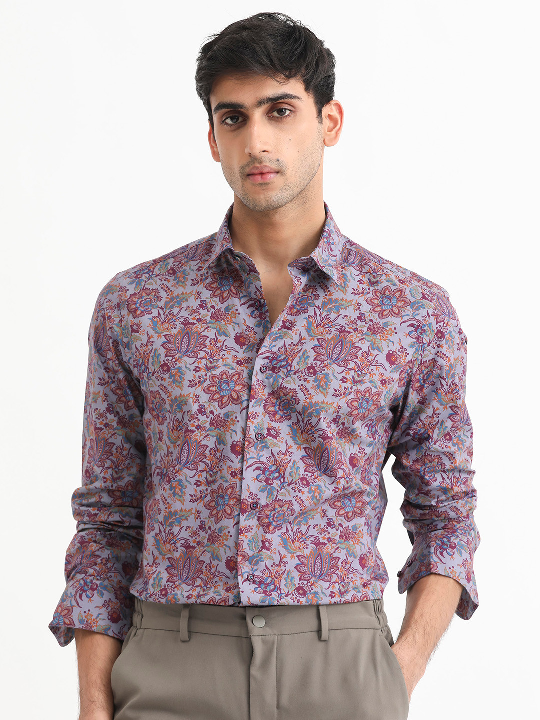 

RARE RABBIT Men Purple Slim Fit Floral Printed Casual Shirt