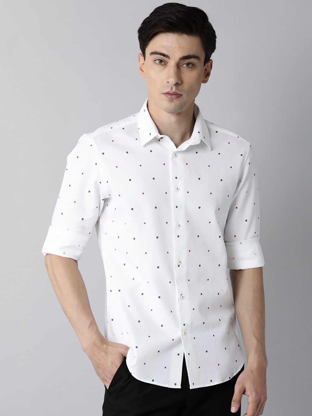 

RARE RABBIT Men White Slim Fit Opaque Printed Casual Shirt
