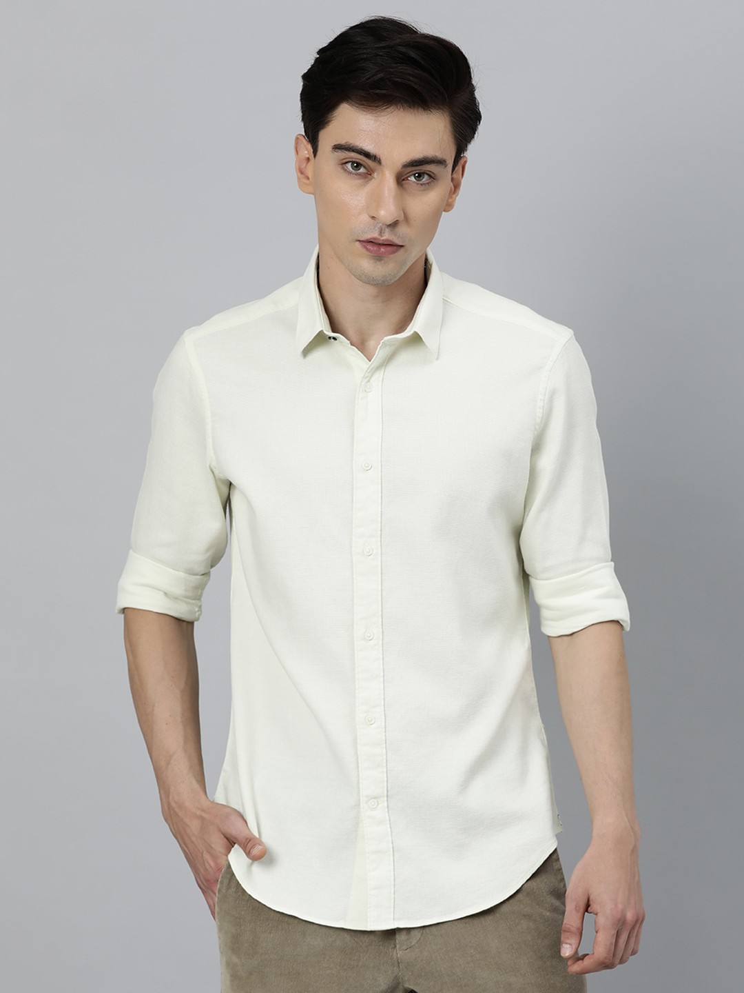 

RARE RABBIT Men Yellow Slim Fit Solid Casual Shirt