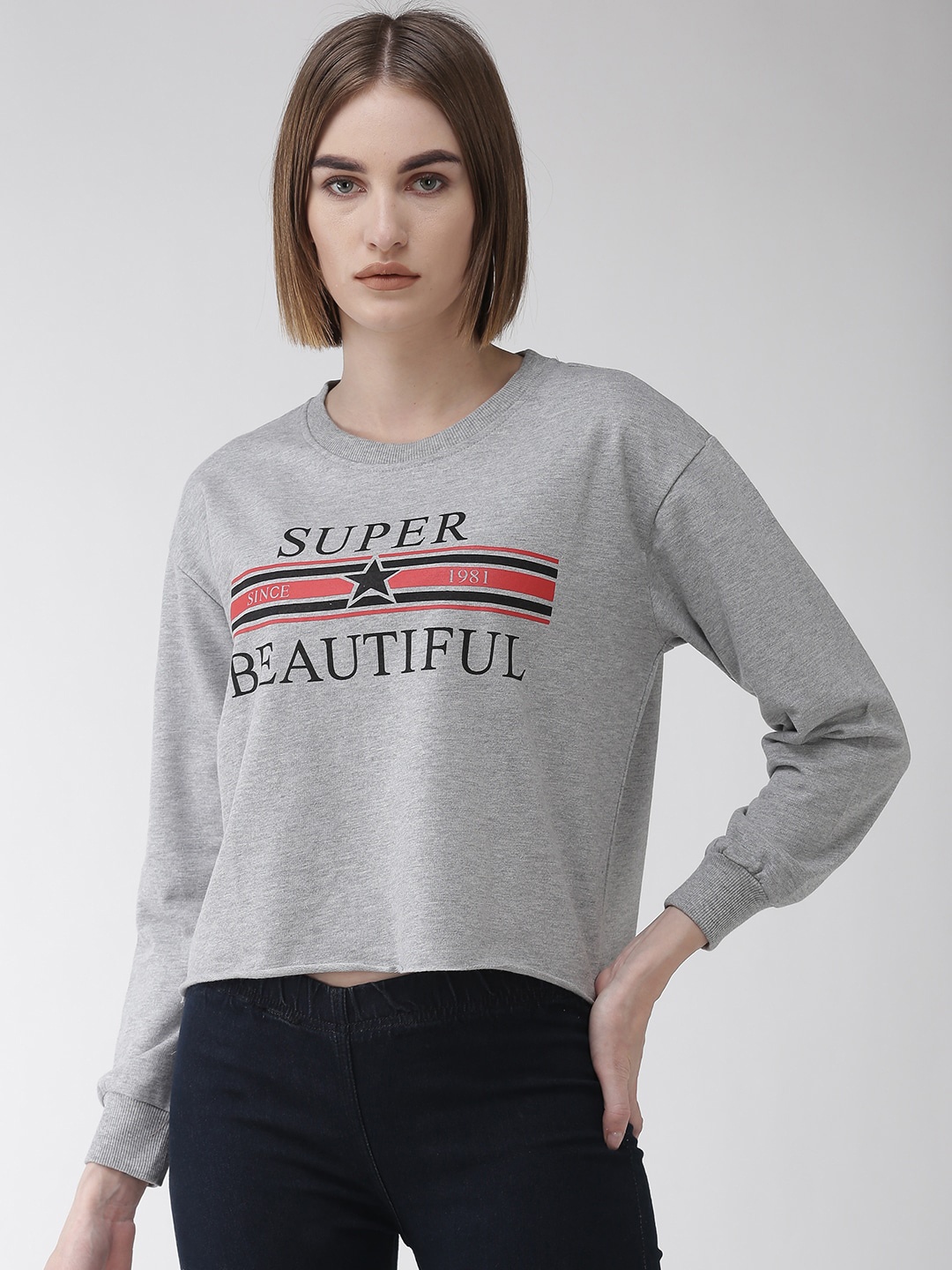 

plusS Women Grey & Black Printed Sweatshirt