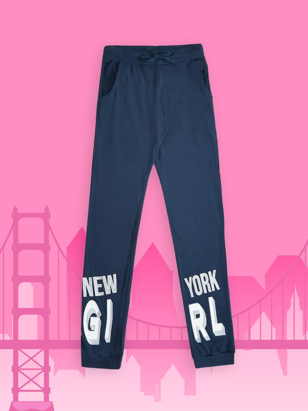 

Pantaloons Junior Girls Navy Blue Printed Pure Cotton Joggers