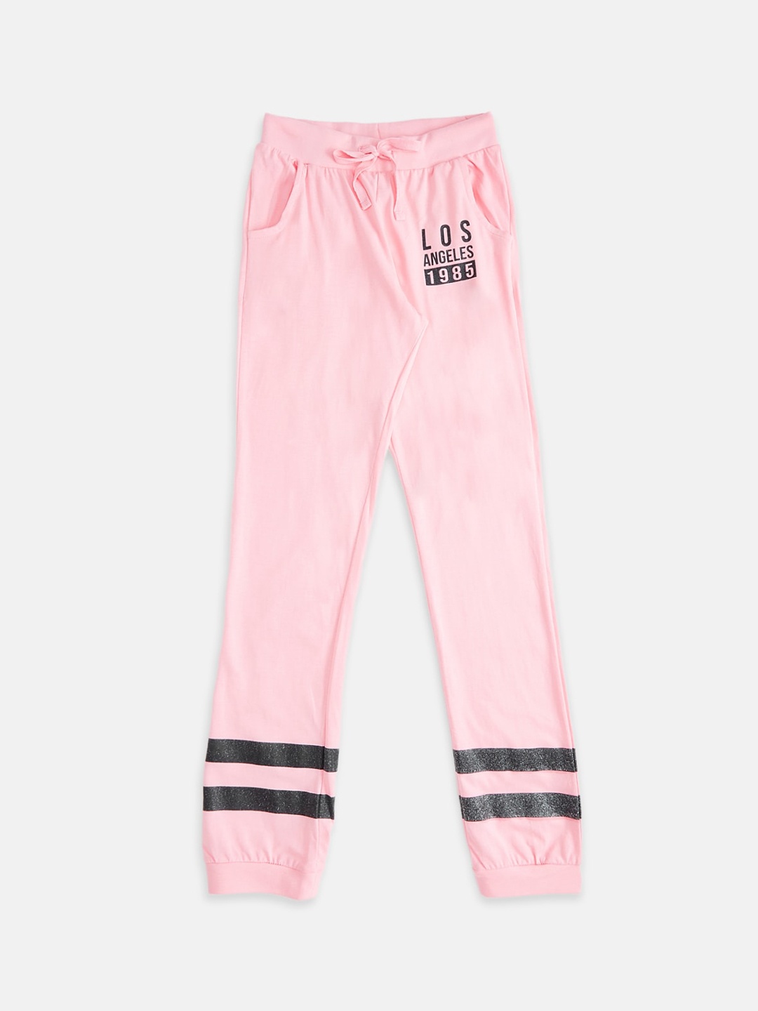 

Pantaloons Junior Girls Pink & Black Solid Pure Cotton Joggers