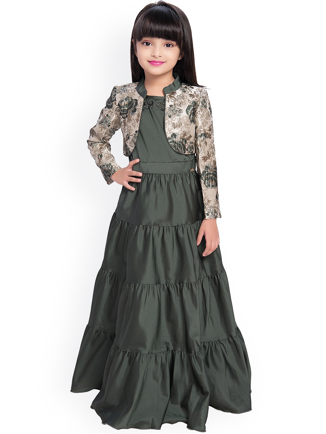 

Tiny Baby Girls Green Satin Maxi Dress With Jacket
