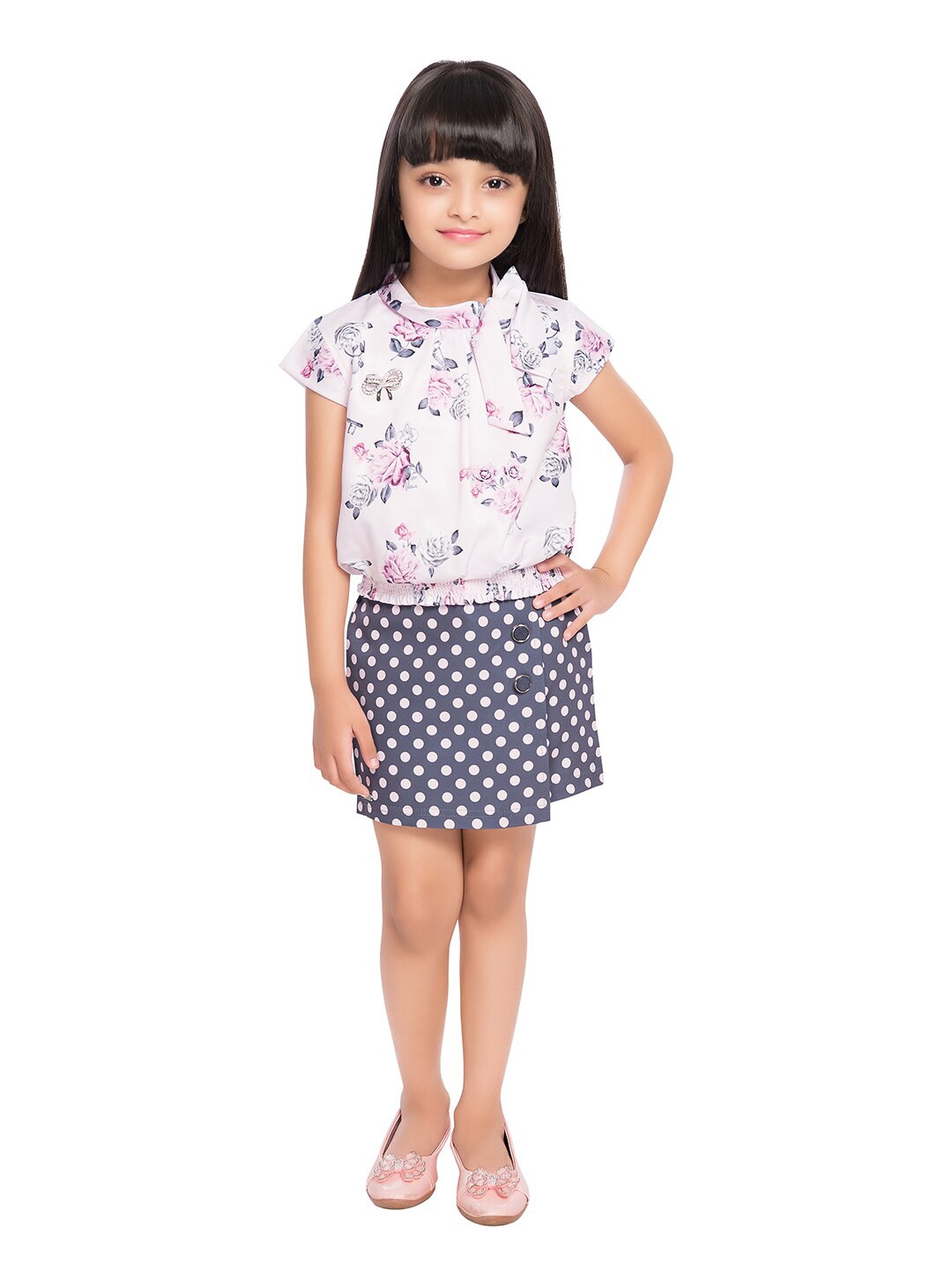 

Tiny Baby Girls Pink & White Printed Top with Skirt