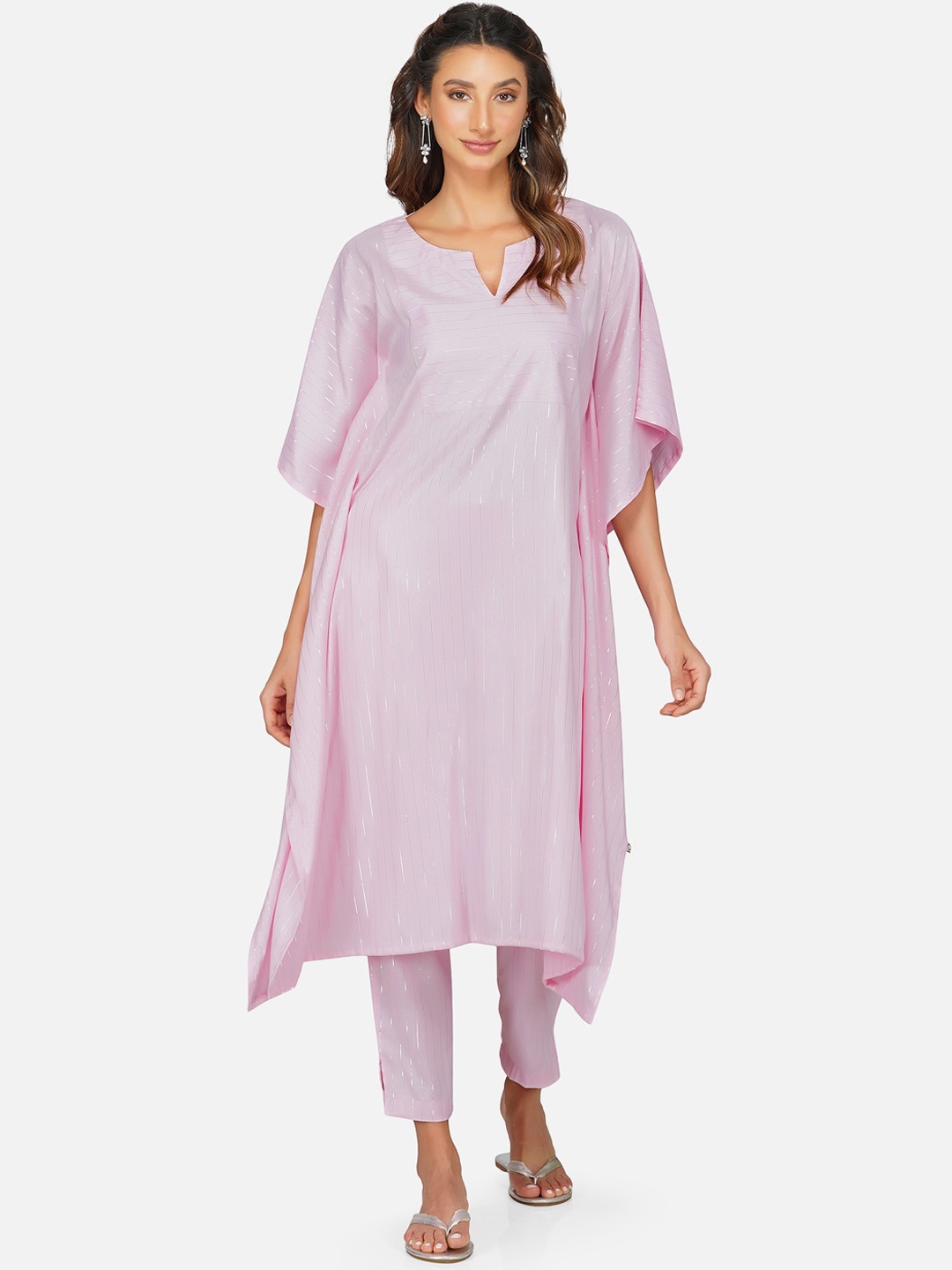

FABNEST Women Pink Regular Kurti with Trousers & With Dupatta