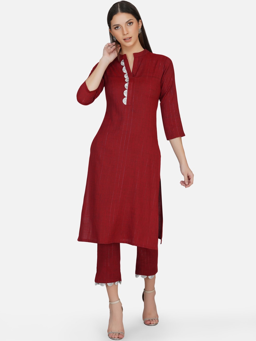 

FABNEST Women Maroon Regular Kurta With Trousers