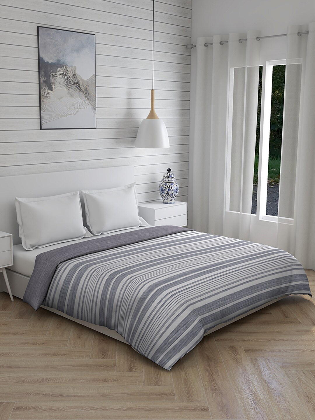

Boutique Living India Blue & Grey Striped AC Room 120 GSM Double Bed Comforter