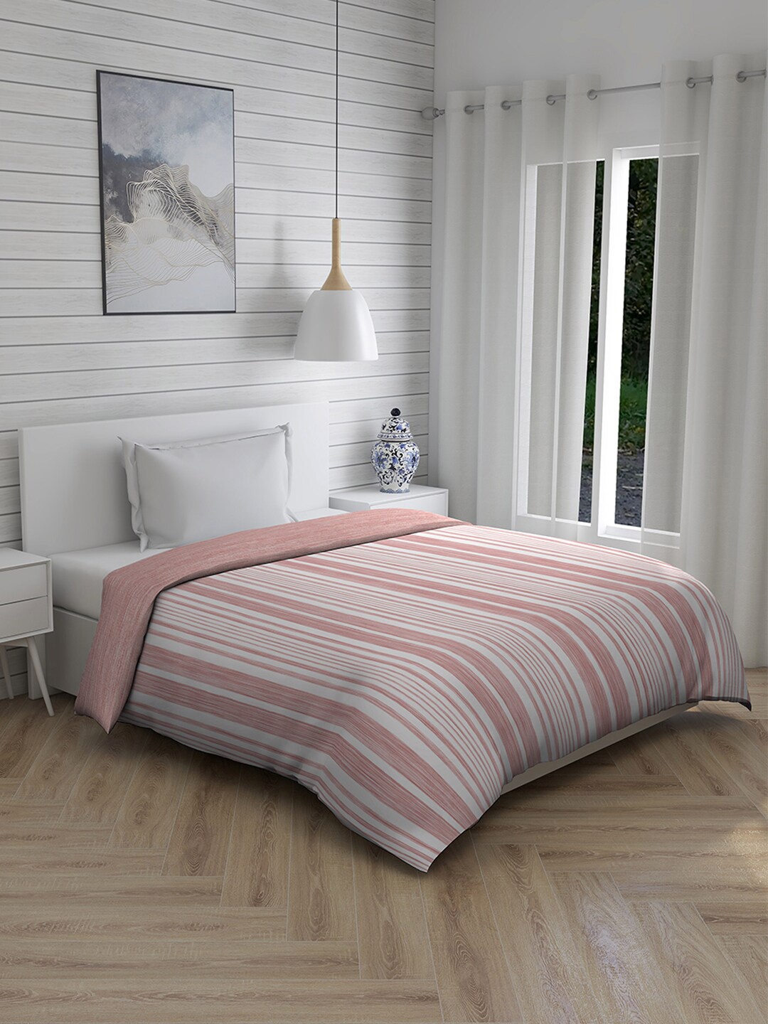 

Boutique Living India Pink & White Striped AC Room 120 GSM Single Bed Comforter