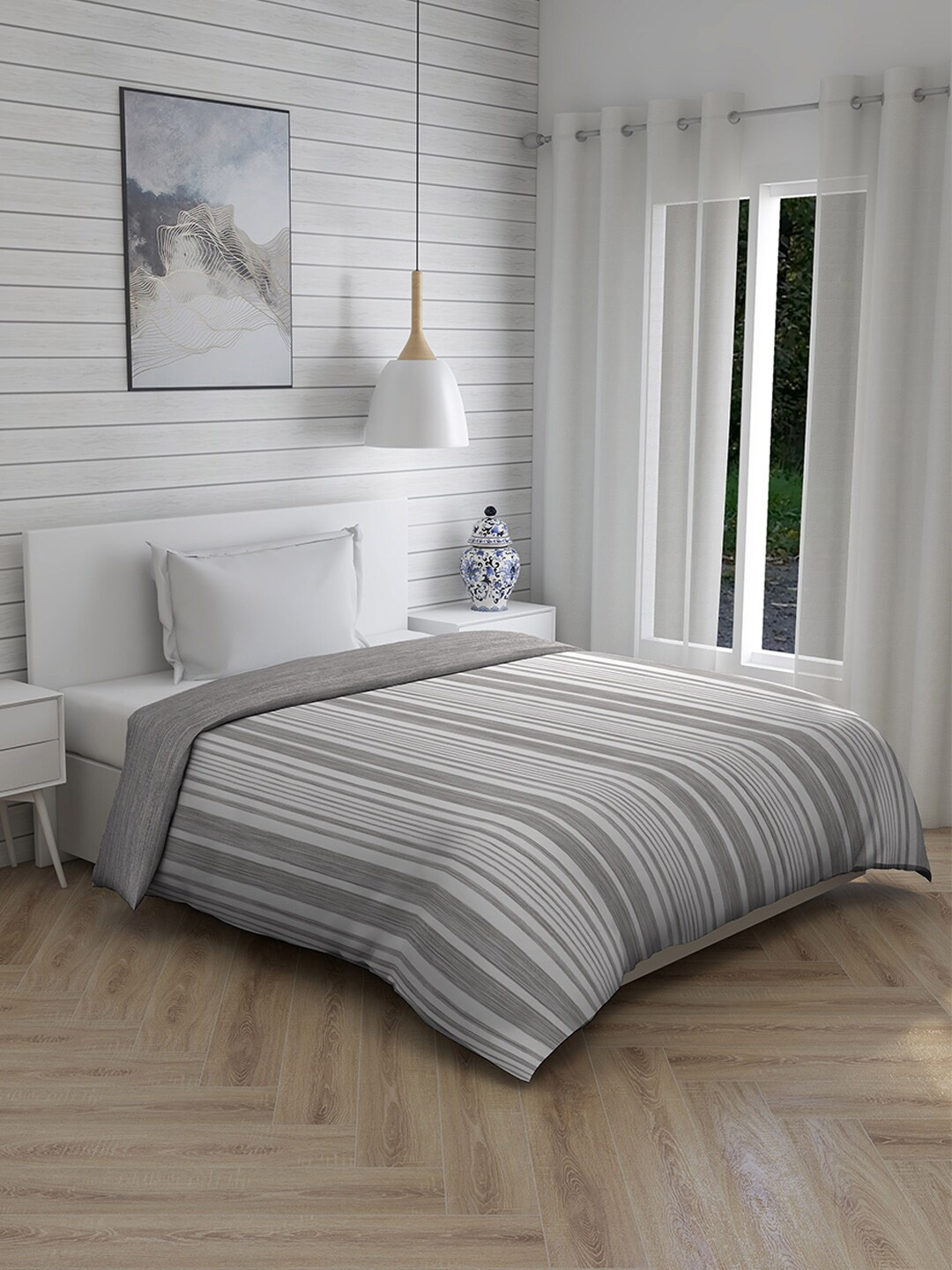 

Boutique Living India Grey & White Striped AC Room 120 GSM Single Bed Comforter
