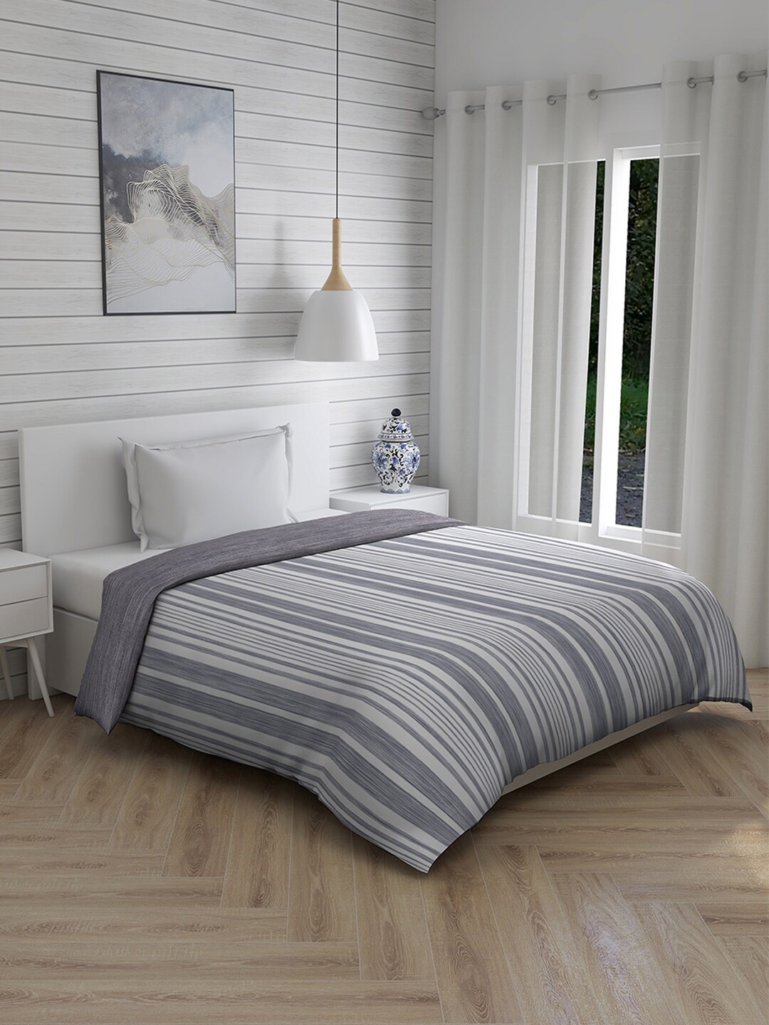 

Boutique Living India Blue & Grey Striped AC Room 120 GSM Single Bed Comforter