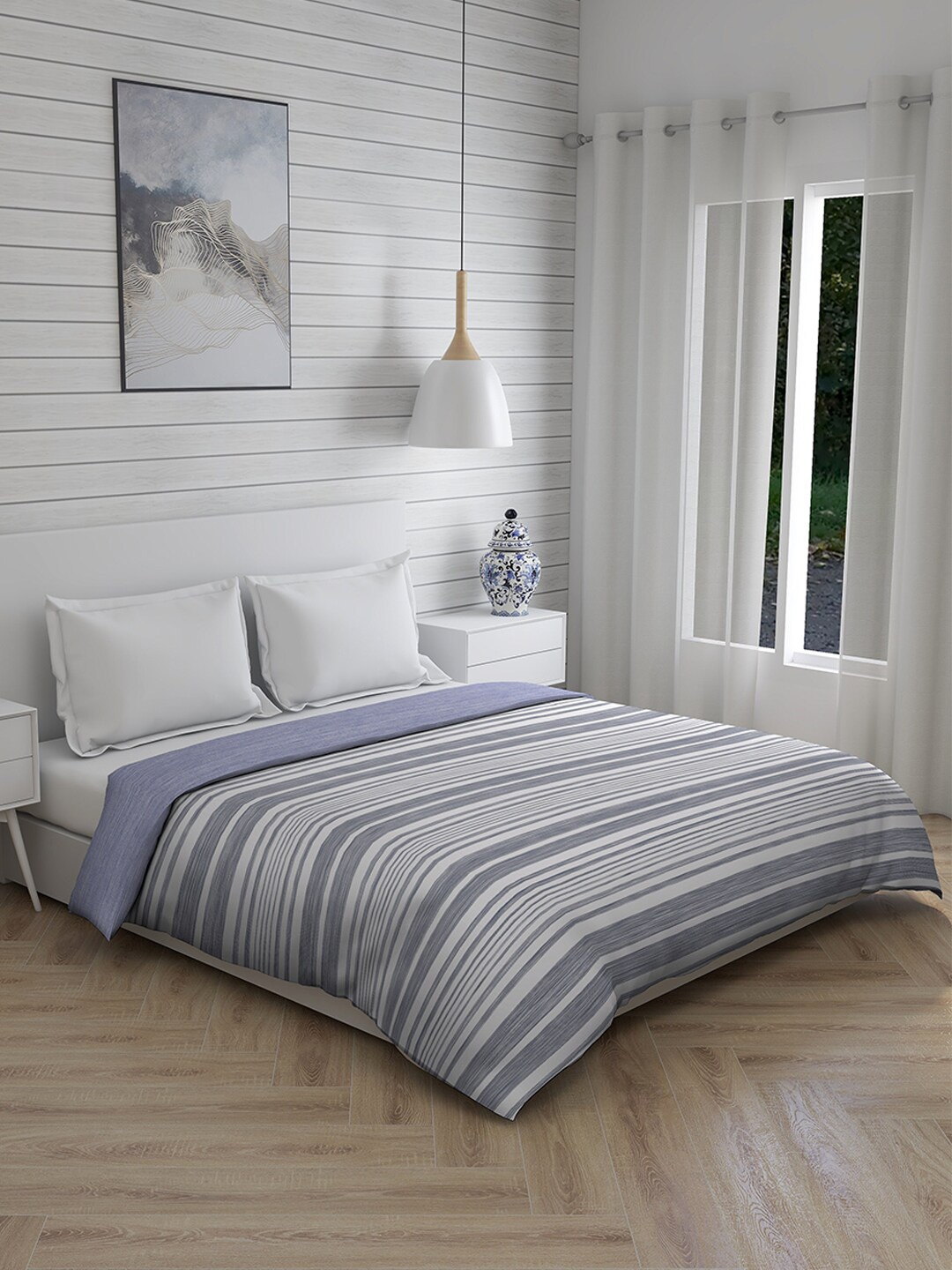 

Boutique Living India White & Blue Striped AC Room 120 GSM Double Bed Comforter