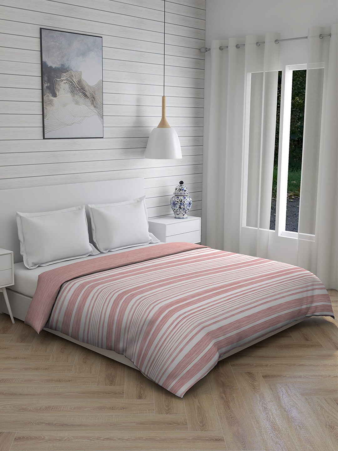 

Boutique Living India Pink & White Striped AC Room 120 GSM Double Bed Comforter